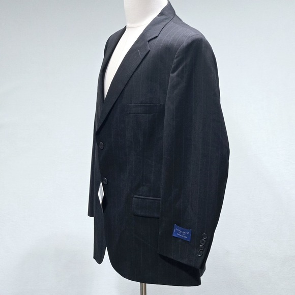 Towncraft Blazer Jacket Sport Coat Mens NWT Wool Blend Charcoal Black 44R Stripe - Picture 1 of 12